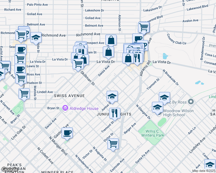 map of restaurants, bars, coffee shops, grocery stores, and more near 5908 Gaston Avenue in Dallas