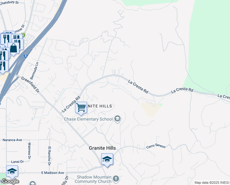 map of restaurants, bars, coffee shops, grocery stores, and more near 1961 Forester Creek Road in El Cajon