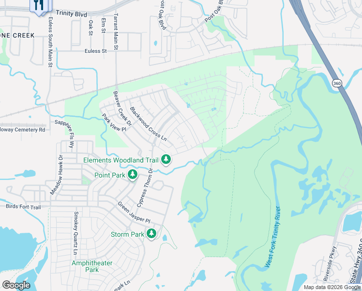 map of restaurants, bars, coffee shops, grocery stores, and more near 4602 Magnolia Park Drive in Euless
