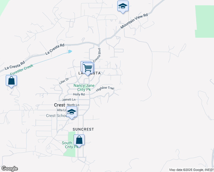 map of restaurants, bars, coffee shops, grocery stores, and more near 150 Highline Trail in El Cajon