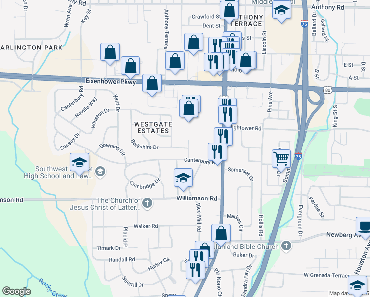 map of restaurants, bars, coffee shops, grocery stores, and more near 1442 Berkshire Drive in Macon