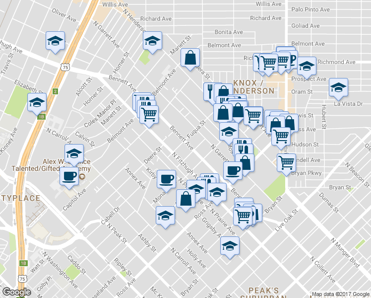 map of restaurants, bars, coffee shops, grocery stores, and more near 101 Chambers Street in Dallas