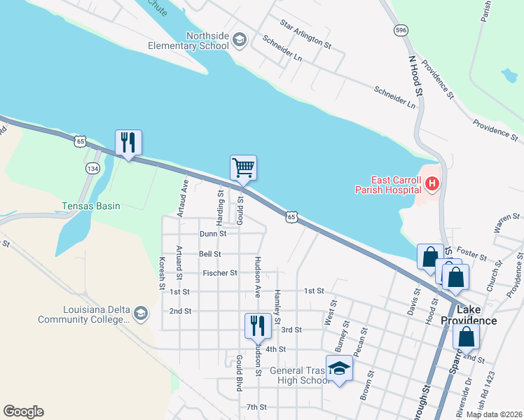 map of restaurants, bars, coffee shops, grocery stores, and more near 110 Richard Street in Lake Providence