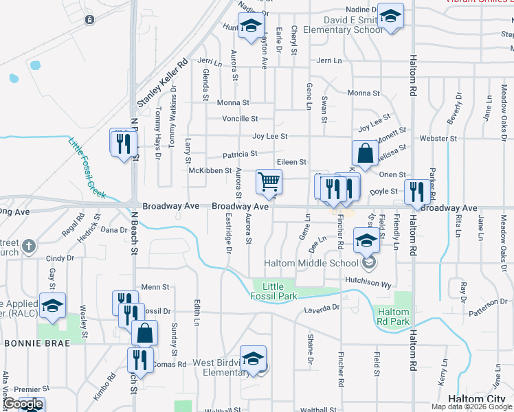 map of restaurants, bars, coffee shops, grocery stores, and more near 3277 Earle Drive in Haltom City