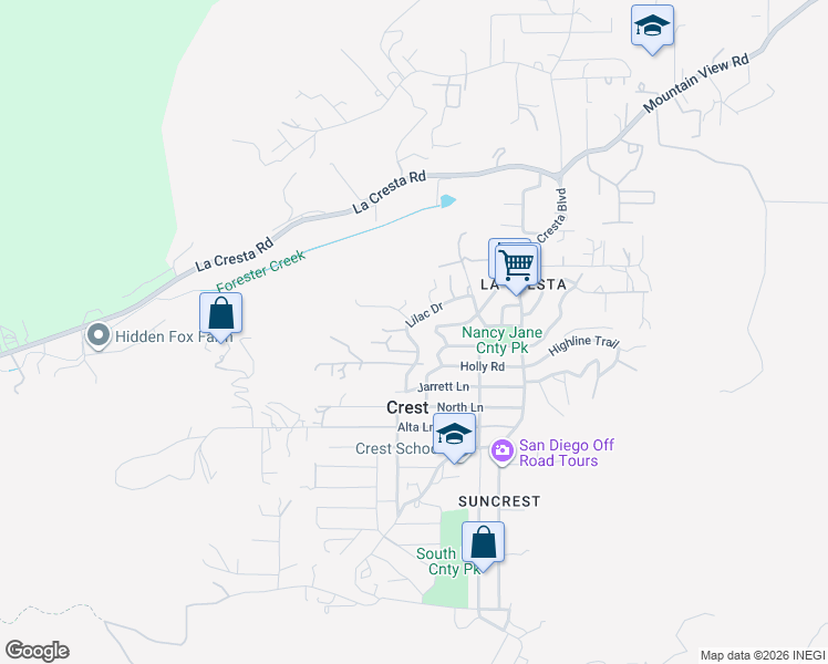 map of restaurants, bars, coffee shops, grocery stores, and more near 272 Lilac Drive in El Cajon