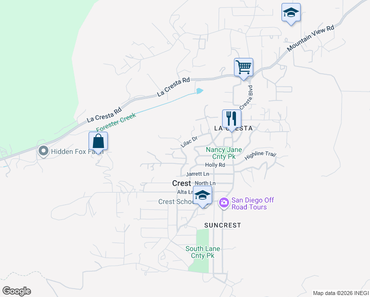 map of restaurants, bars, coffee shops, grocery stores, and more near 272 Lilac Drive in El Cajon