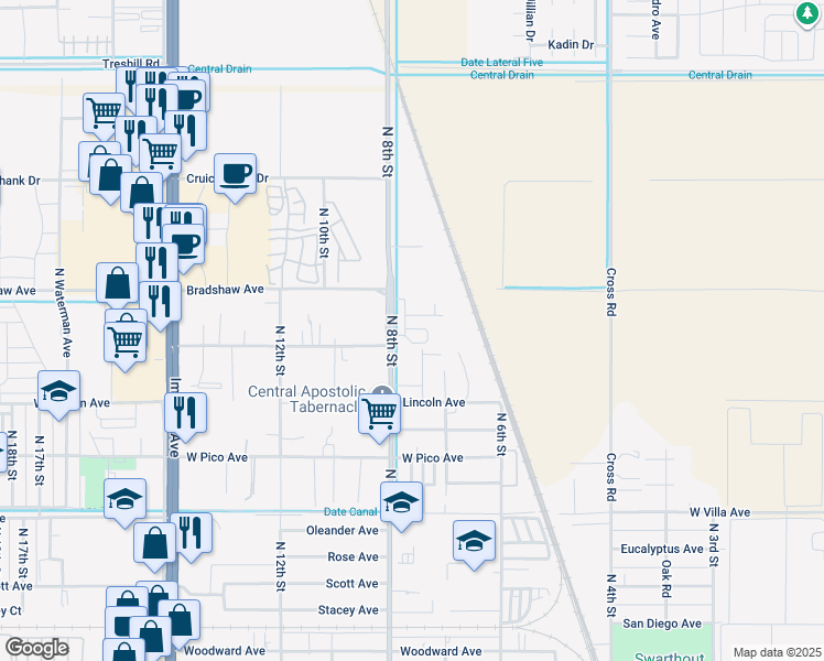 map of restaurants, bars, coffee shops, grocery stores, and more near 1805 North 8th Street in El Centro
