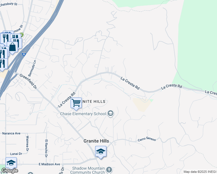 map of restaurants, bars, coffee shops, grocery stores, and more near 1961 Forester Creek Road in El Cajon
