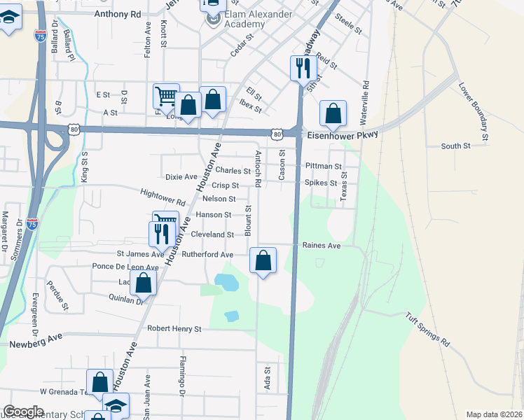 map of restaurants, bars, coffee shops, grocery stores, and more near 2806 Blount Street in Macon