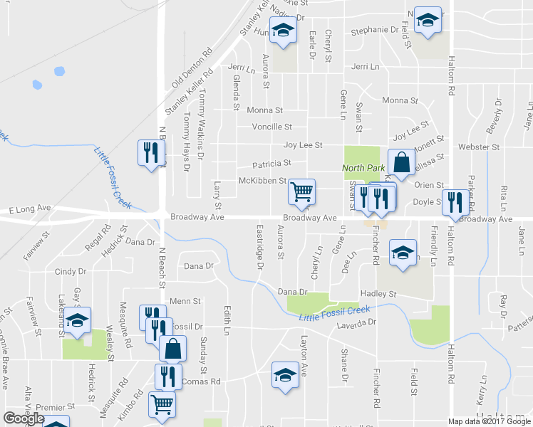 map of restaurants, bars, coffee shops, grocery stores, and more near 4246 Broadway Avenue in Haltom City