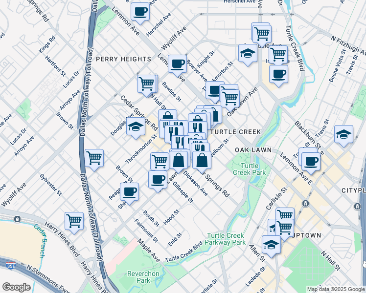 map of restaurants, bars, coffee shops, grocery stores, and more near in Dallas