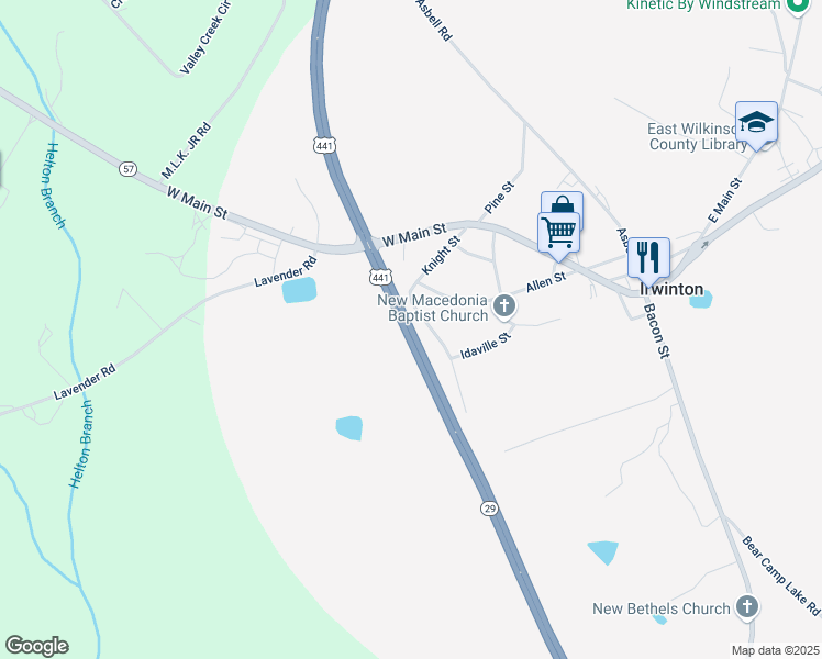 map of restaurants, bars, coffee shops, grocery stores, and more near US-441 South in Irwinton