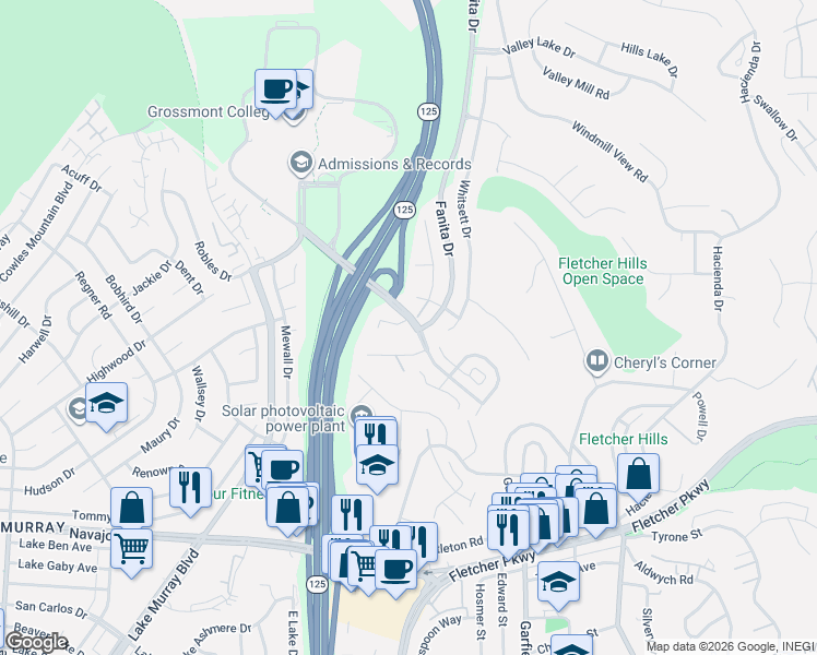 map of restaurants, bars, coffee shops, grocery stores, and more near 1099 Nugent Court in El Cajon