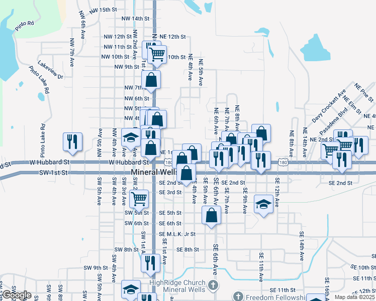 map of restaurants, bars, coffee shops, grocery stores, and more near in Mineral Wells