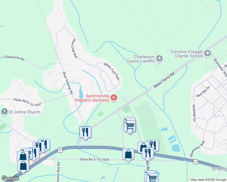 map of restaurants, bars, coffee shops, grocery stores, and more near 1191 Quick Rabbit Loop in Charleston