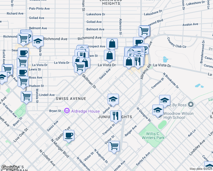 map of restaurants, bars, coffee shops, grocery stores, and more near 5908 Gaston Avenue in Dallas