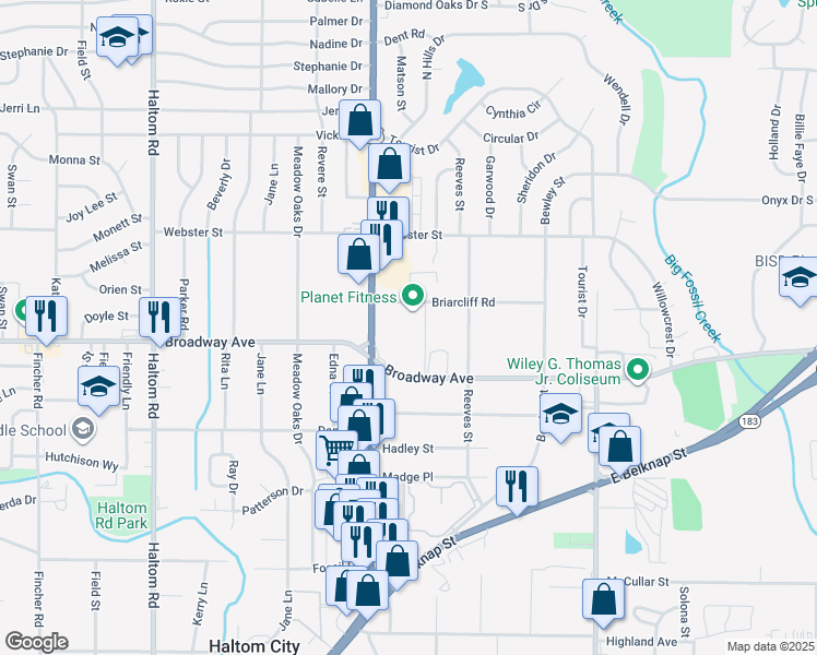 map of restaurants, bars, coffee shops, grocery stores, and more near 3304 Denton Highway in Haltom City