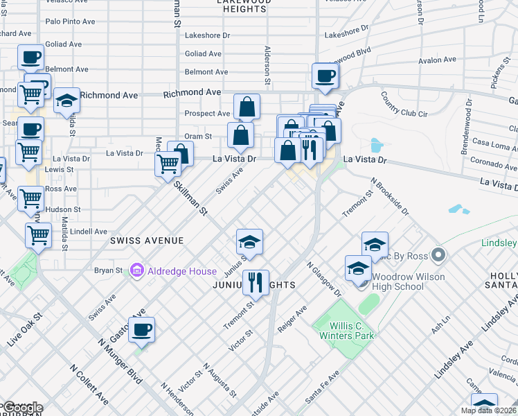 map of restaurants, bars, coffee shops, grocery stores, and more near 6000 Gaston Avenue in Dallas