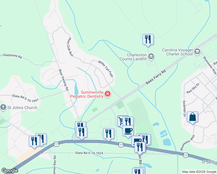 map of restaurants, bars, coffee shops, grocery stores, and more near 1191 Quick Rabbit Loop in Charleston