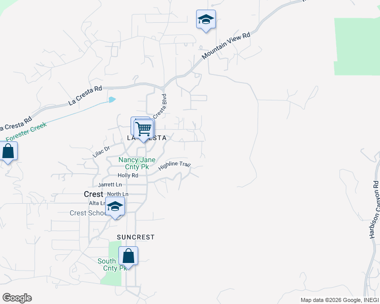 map of restaurants, bars, coffee shops, grocery stores, and more near 150 Highline Trail in El Cajon