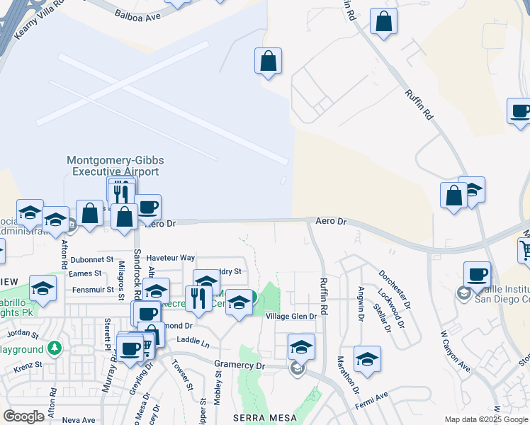map of restaurants, bars, coffee shops, grocery stores, and more near in San Diego