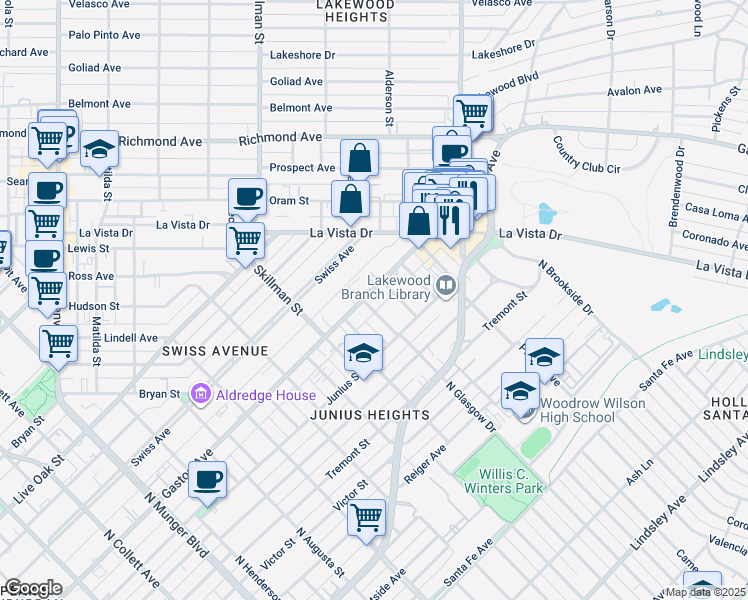 map of restaurants, bars, coffee shops, grocery stores, and more near 6000 Gaston Avenue in Dallas
