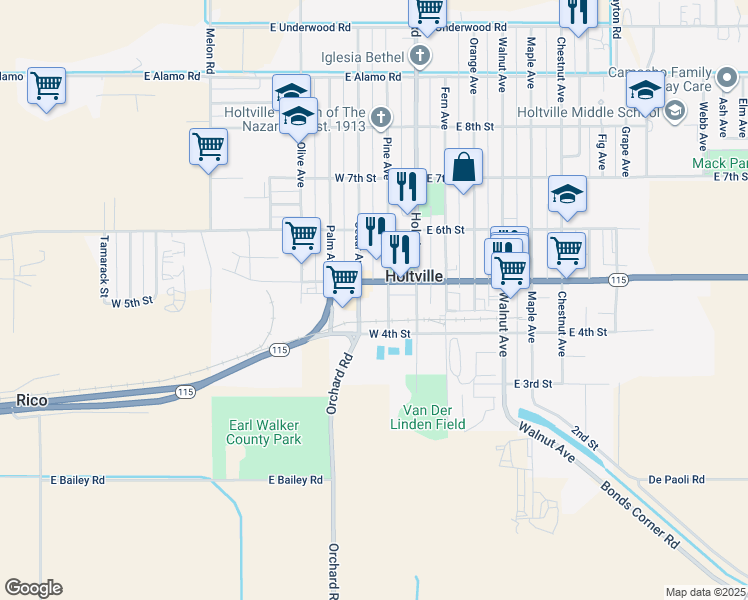 map of restaurants, bars, coffee shops, grocery stores, and more near 201 West 5th Street in Holtville