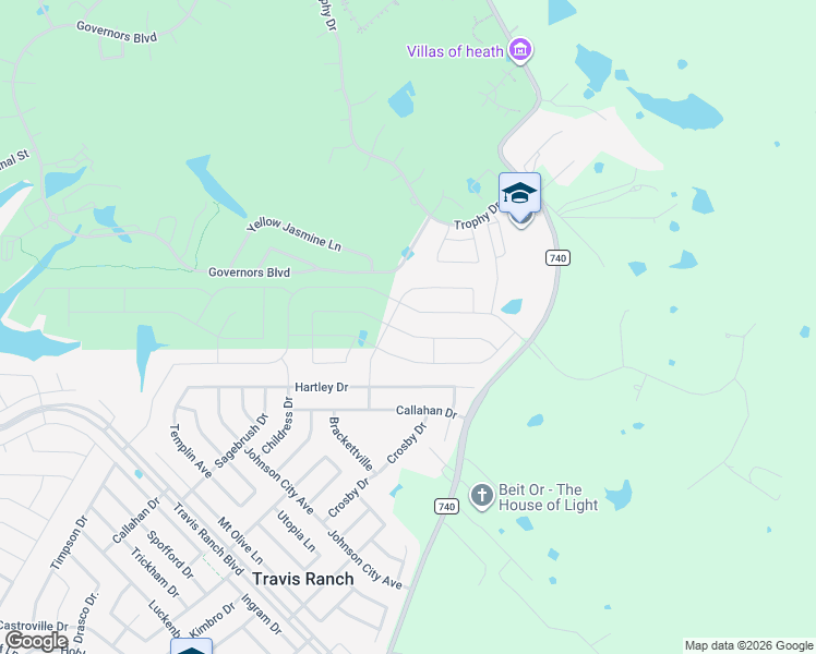 map of restaurants, bars, coffee shops, grocery stores, and more near 3030 Maverick Drive in Heath