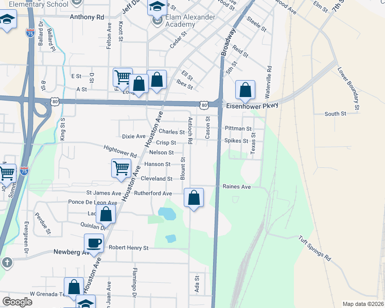 map of restaurants, bars, coffee shops, grocery stores, and more near 510 Crisp Street in Macon