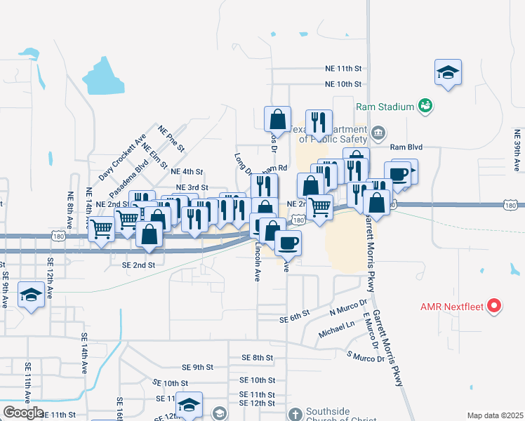 map of restaurants, bars, coffee shops, grocery stores, and more near 2758 Northeast 2nd Street in Mineral Wells