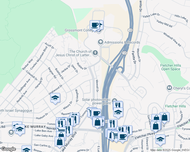 map of restaurants, bars, coffee shops, grocery stores, and more near 7022 Mewall Drive in San Diego