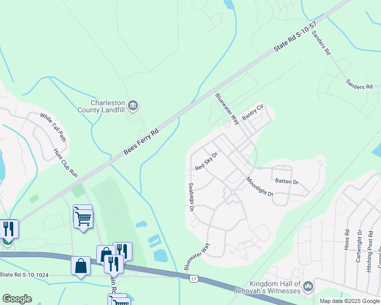 map of restaurants, bars, coffee shops, grocery stores, and more near 1619 Seabago Drive in Charleston