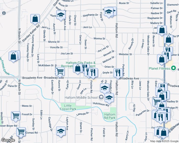 map of restaurants, bars, coffee shops, grocery stores, and more near 4901 Broadway Avenue in Haltom City