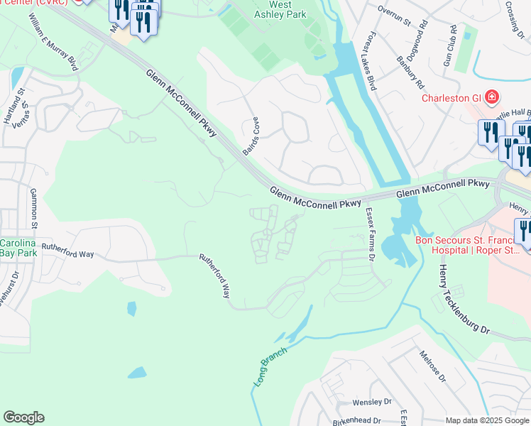 map of restaurants, bars, coffee shops, grocery stores, and more near 3245 Glenn McConnell Parkway in Charleston