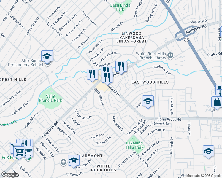 map of restaurants, bars, coffee shops, grocery stores, and more near in Dallas