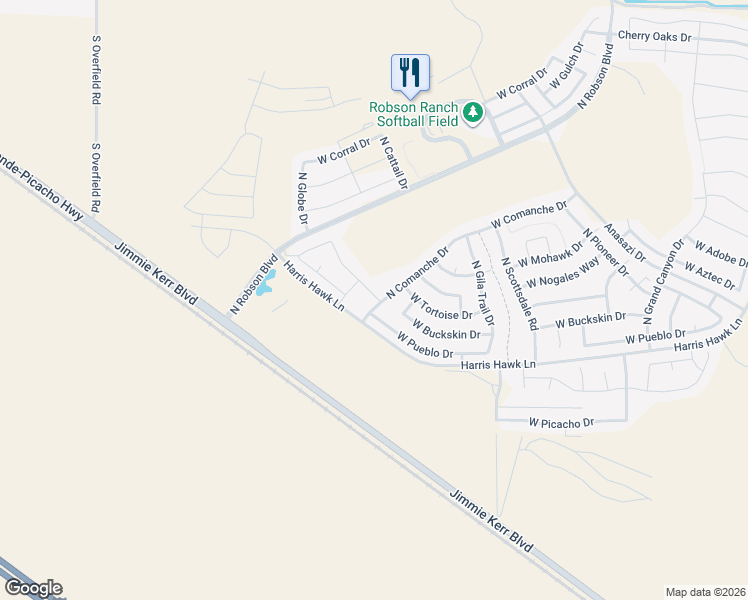 map of restaurants, bars, coffee shops, grocery stores, and more near 5264 North Comanche Drive in Eloy