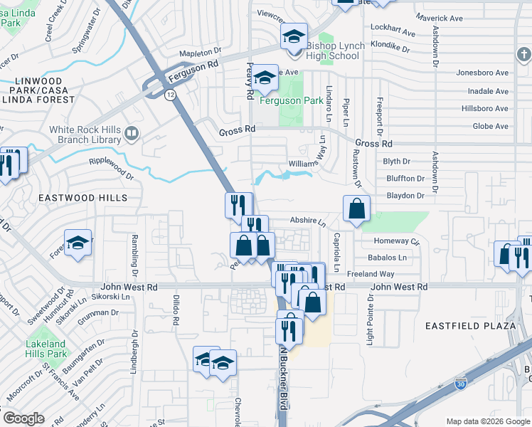 map of restaurants, bars, coffee shops, grocery stores, and more near in Dallas