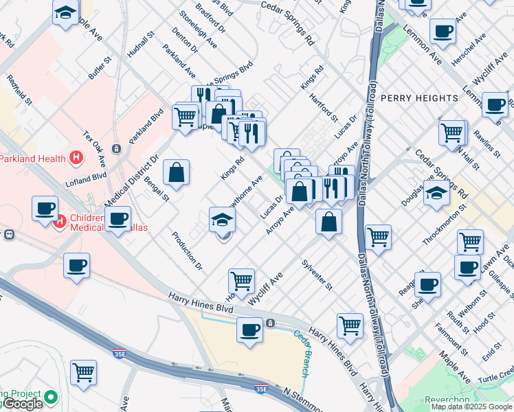 map of restaurants, bars, coffee shops, grocery stores, and more near 4503 Lake Avenue in Dallas