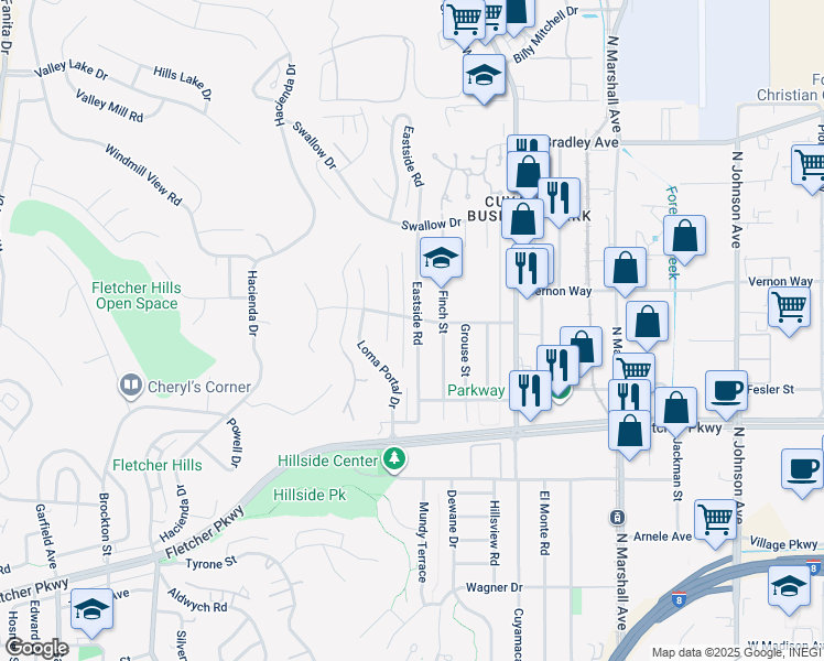 map of restaurants, bars, coffee shops, grocery stores, and more near 1181 Yerba Verde Drive in El Cajon