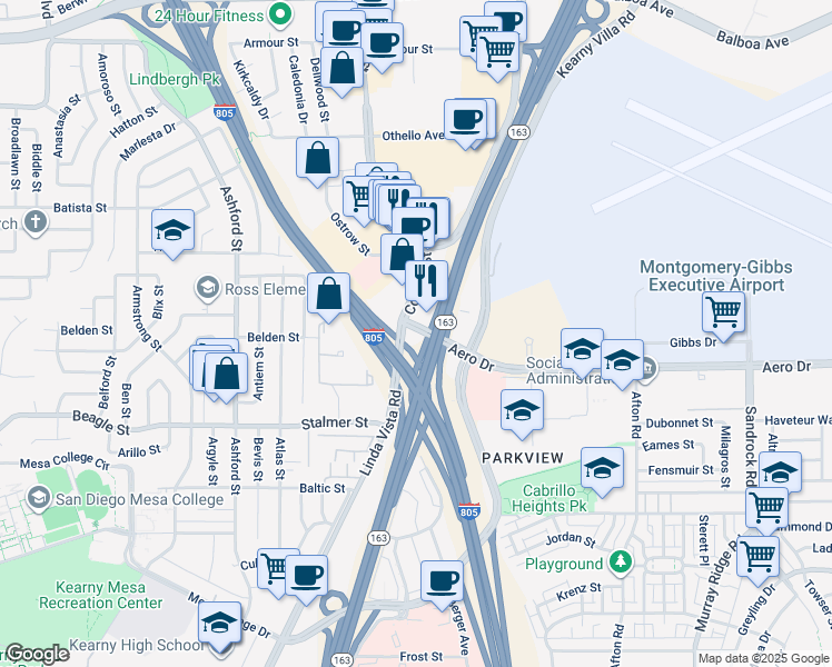 map of restaurants, bars, coffee shops, grocery stores, and more near in San Diego