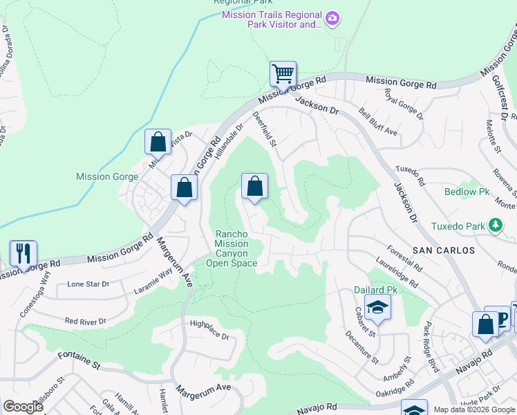 map of restaurants, bars, coffee shops, grocery stores, and more near 6730 Town View Court in San Diego