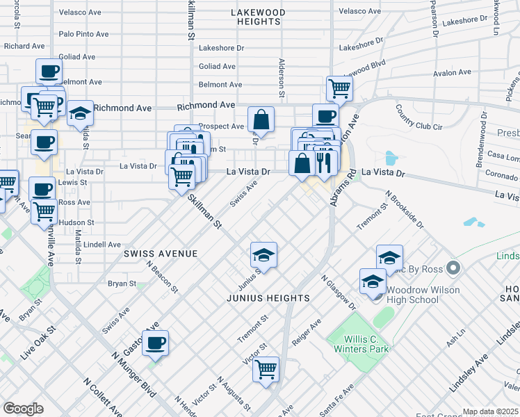 map of restaurants, bars, coffee shops, grocery stores, and more near 6011 Gaston Avenue in Dallas
