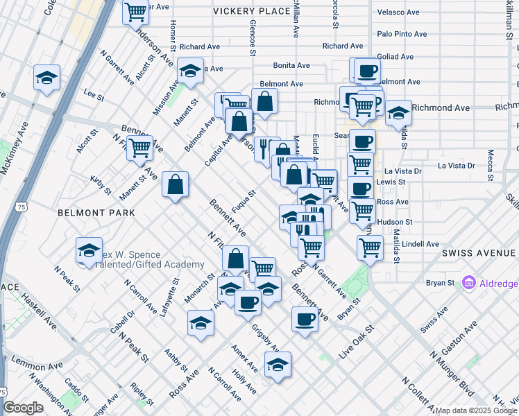 map of restaurants, bars, coffee shops, grocery stores, and more near 2004 North Garrett Avenue in Dallas