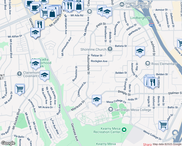 map of restaurants, bars, coffee shops, grocery stores, and more near in San Diego