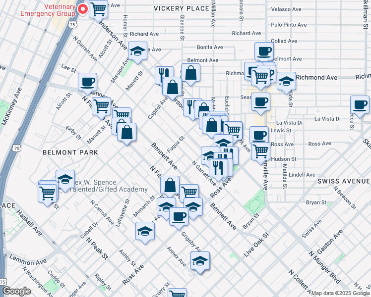 map of restaurants, bars, coffee shops, grocery stores, and more near 2004 North Garrett Avenue in Dallas