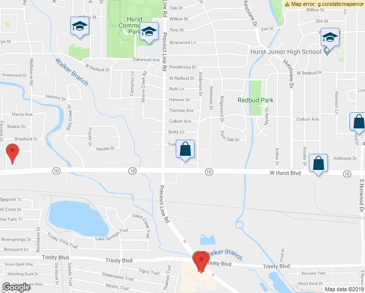 map of restaurants, bars, coffee shops, grocery stores, and more near 757 Treadwell Drive in Hurst
