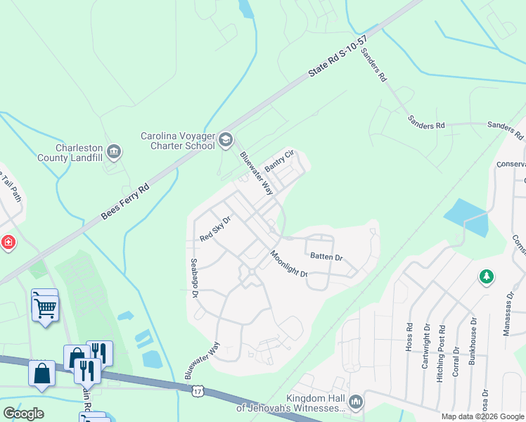 map of restaurants, bars, coffee shops, grocery stores, and more near 3024 Lazarette Lane in Charleston