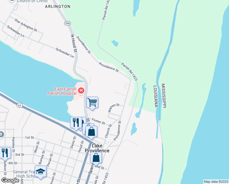 map of restaurants, bars, coffee shops, grocery stores, and more near 214 Arlington Street in Lake Providence