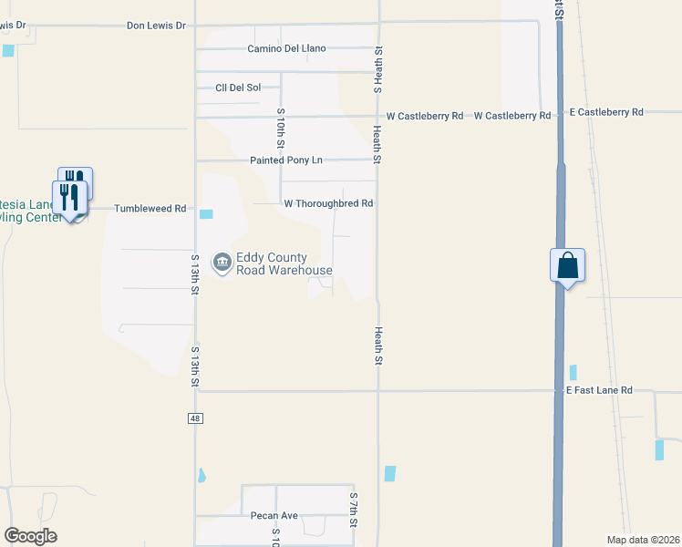 map of restaurants, bars, coffee shops, grocery stores, and more near 2701 Quarter Horse Drive in Artesia