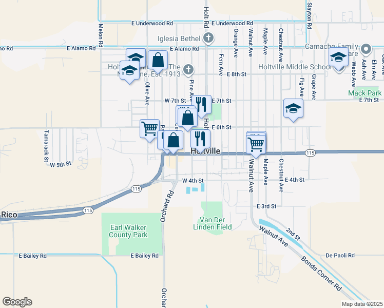 map of restaurants, bars, coffee shops, grocery stores, and more near 201 West 5th Street in Holtville